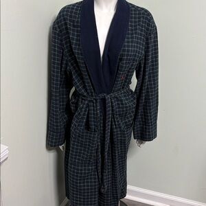 Polo Ralph Lauren Men Robe S/M Blue Plaid Cotton Bath Lightweight Summer Lounge